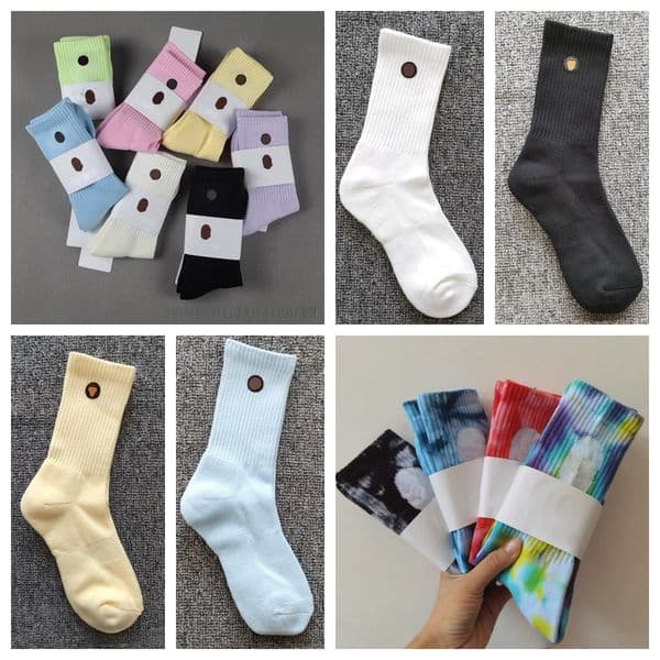 Designer Mens Socks Sport Sock Tie-dye Solid Color Pit Strip Women Socks Embroidery Thread Double Needle Cotton Wicking Sweat Anti-odor Autumn Winter Socks L260528