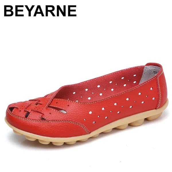 BEYARNE women flat shoes plus size shoes35-44women loafers women hollow flat shoes genuine leather shoes female casual loafer 260106BJ
