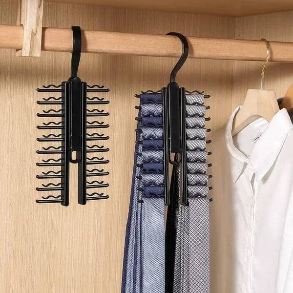 Hanger Rotatable Necktie Storage Rack Wardrobe Organizer 20 Rows Large Capacity Belt Hooks Closet Skidproof Tie Clamp ddmynov