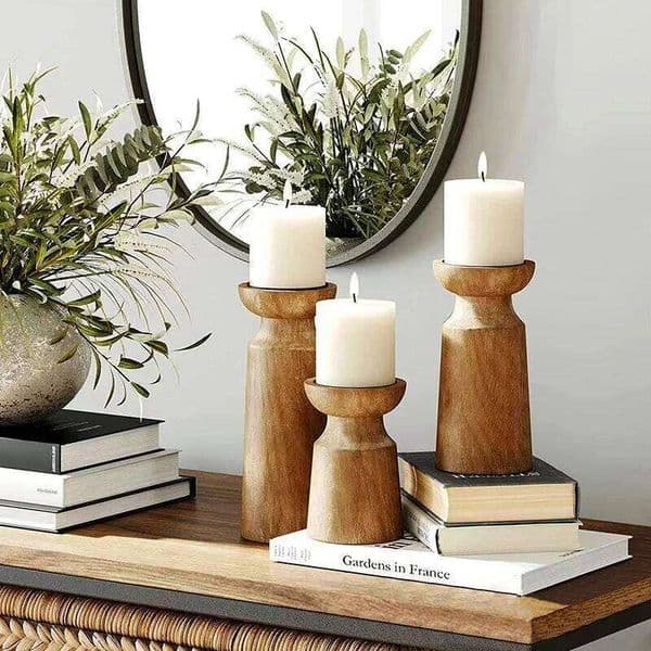 Valentine's Day 3PCS Natural Wooden Candlesticks Holders Retro Wedding Candle Holder Stand Festival Party Table Home Decorations 26Y0114