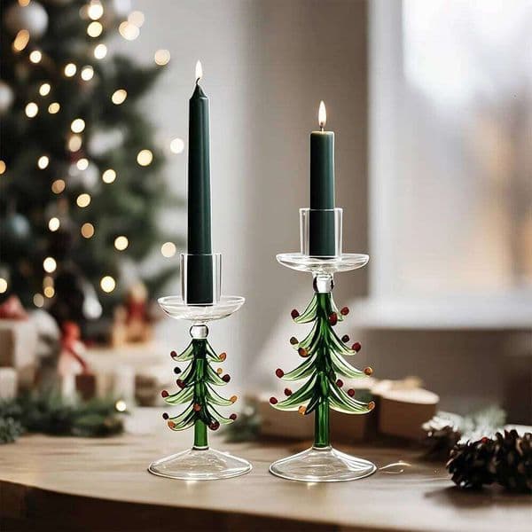 Valentine's Day Nordic Christmas Trees Stick Holder Tabletop Glass Borosilicate Candle Holders for Party Birthday Home Decor 26W0114