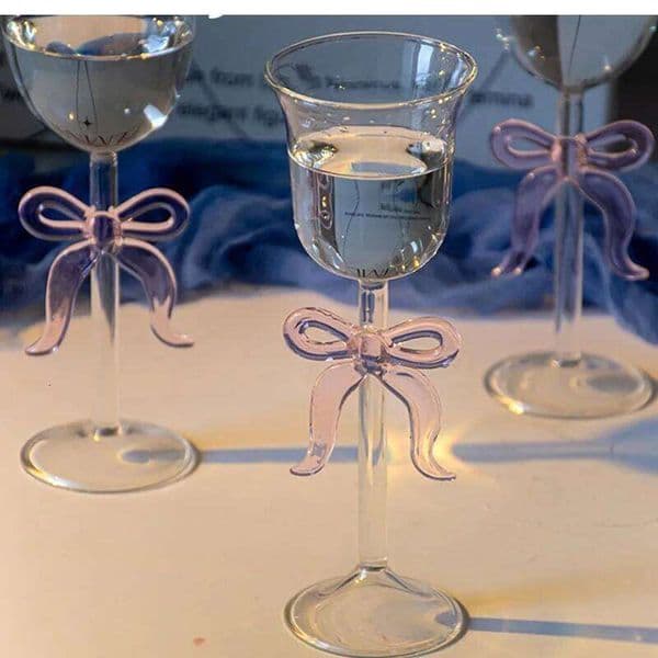 Valentine's Day 1 Piece Elegant Pink Bowknot Red Goblet Champagne Flute Creative Celebrity Sparking Wine Glass Cup 26H0114