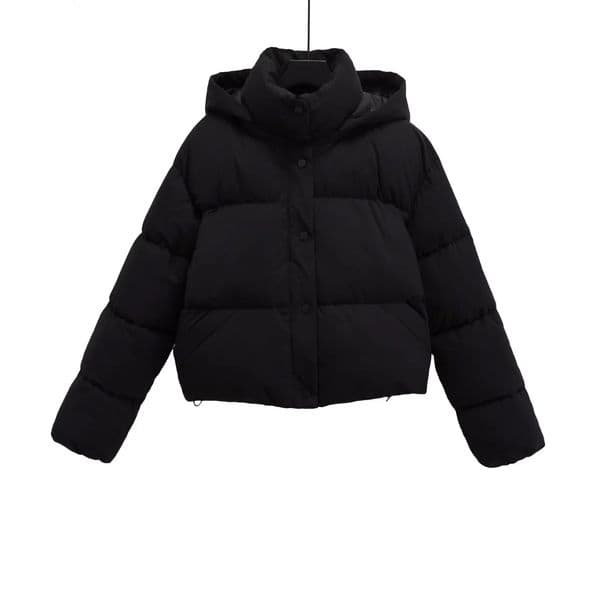 2025 Autumn Womens Clothing Casual Fashion Simple Versatile Slimming Stand Collar Hooded Puffer Jacket Short Outerwear 260108