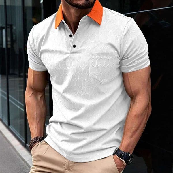 2026 Summer Men's Fashion Breathable Color Block Pocket Short Sleeve Sports Polo Shirt