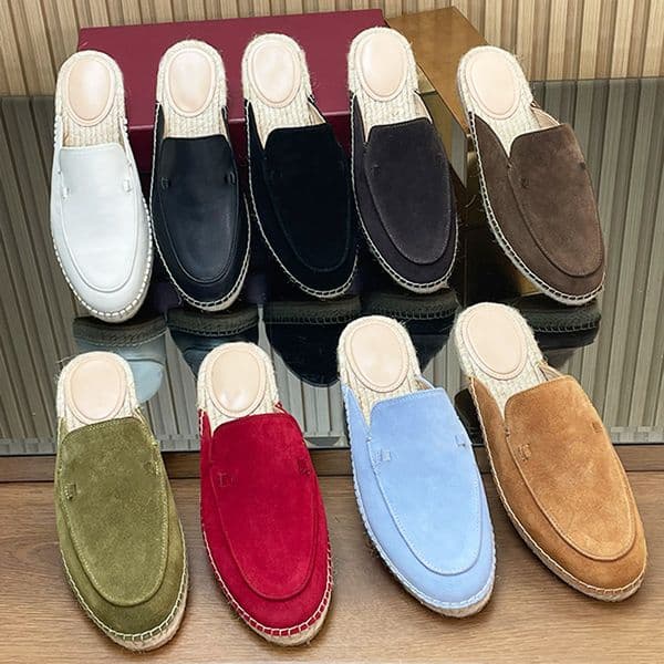 Luxury Espadrille Shoes Straw Woven Loafer Suede Leather Flat Casual Shoe Sneaker Espadrilles Sandals Summer Slipper Slides 1034