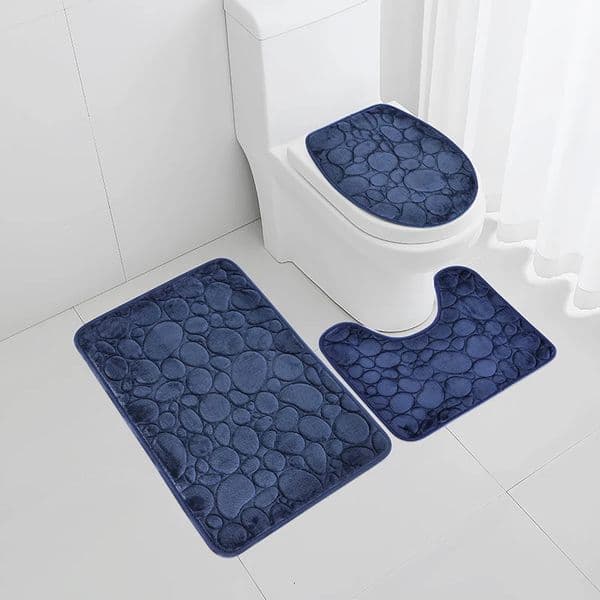 1 Set of Solid Color Simple Bathroom Water-absorbing and Non-slip Floor Mat Stone Pattern Comfortable and Soft Three-piece Set 260107