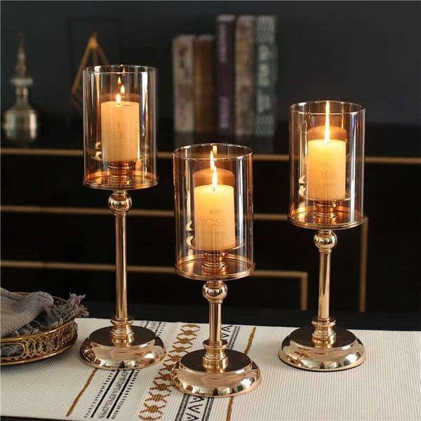 Valentine's Day 1pc Golden Glass Holders Pillar Candle Candlestick for Dining Coffee Table Wedding Events Parties Home Decor 26Y0114
