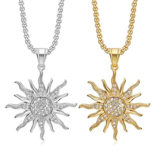 Hip-hop Hiphop jewelry, unique and fashionable, trendy, titanium steel gold-plated, diamond-encrusted sunflower pendant necklace J260114