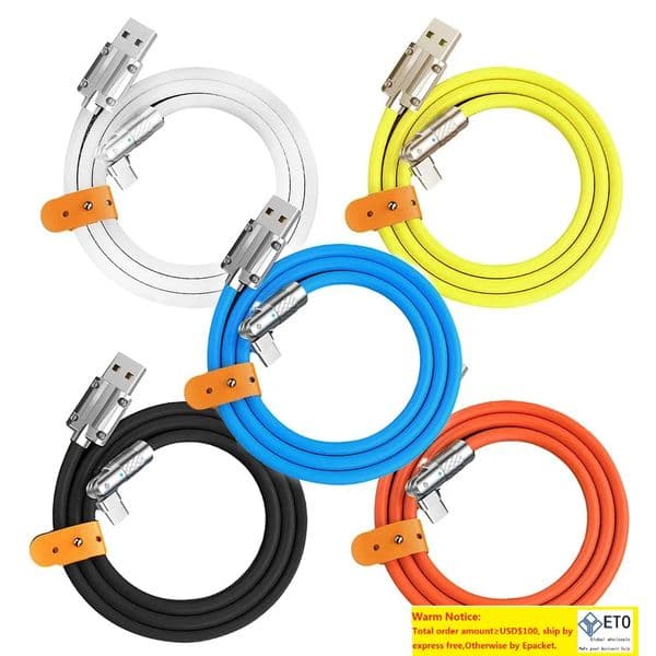 120W 6A Fast Charge Type C Cable 180 Degree Rotation Elbow Cable For Game For Xiaomi Samsung Charger Liquid Silicone USB C Cable LL
