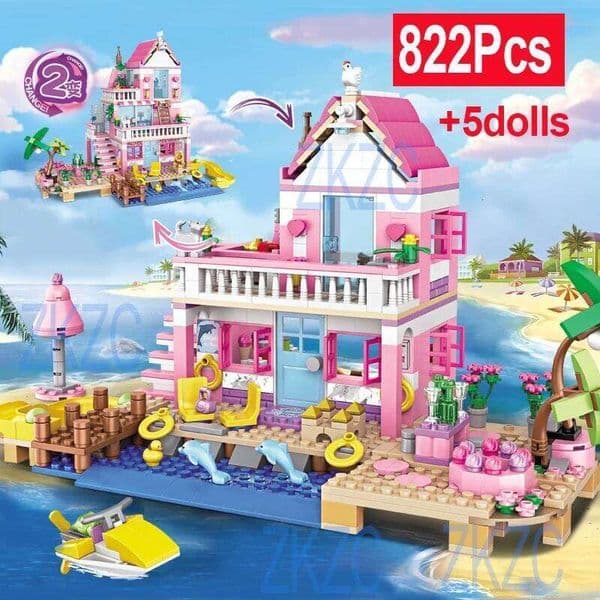 1 Change 2 Friends City House Summer Holiday Seaside Villa Apartment Slide Building Blocks Sets Figures Toys for Kid Girls Gift X260114