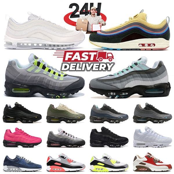 Top Quality 95 95s Designer Running Shoes 90 97 Sneakers White Black Neon Hyper Turquoise Batman Pink Foam Mens Trainers 90s 97s Womens Outdoor Sports Runners 36-46