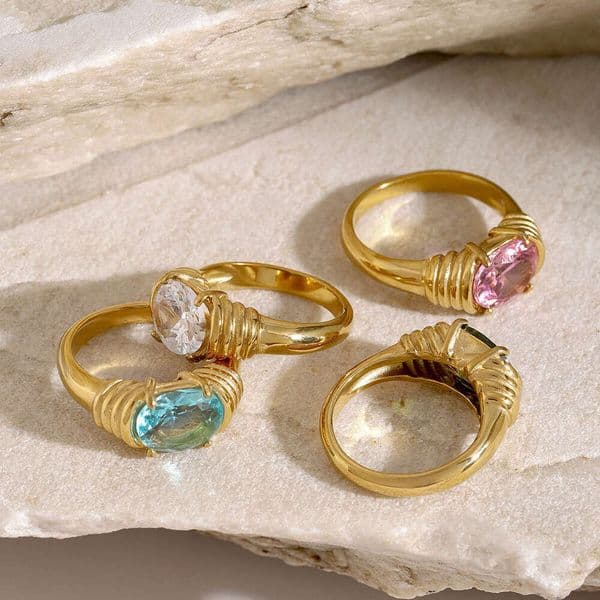 18K Gold Stainless INS Internet Celebrity Trend Same Style Threaded White Rhinestone Titanium Steel Ring for Women