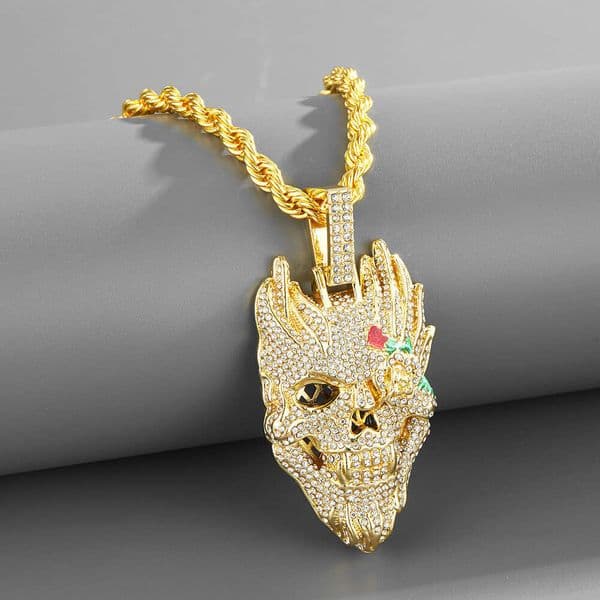 2026 Bubble Letter Skull Men's Pendant Cubic Zircon Gold Color Plated Hip Hop Necklace Rock Jewelry