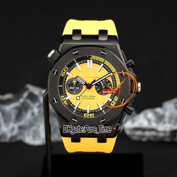 New Diver 26703 Quartz Chronograph Mens Watch Yellow Texture Dial 26703ST PVD Black Steel Case Stopwatch Yellow Rubber Strap 42mm Gents Watches Pure_time Z21G