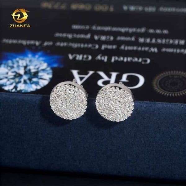 New Arrivals Round Shape Earring Iced Lab Diamond 925 Silver Hip Hop Moissanite Stud Earrings