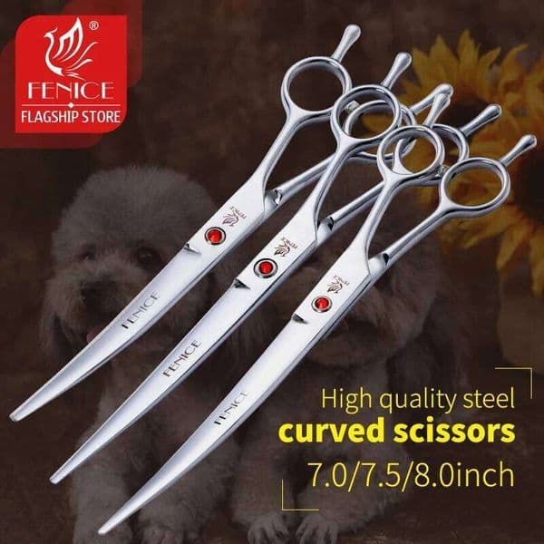 Fenice Stainless Steel 7/7.5/8 inch Curved Pet Dog Grooming Scissors Pets Hair Cuttings Shears tijeras tesoura 26W0114