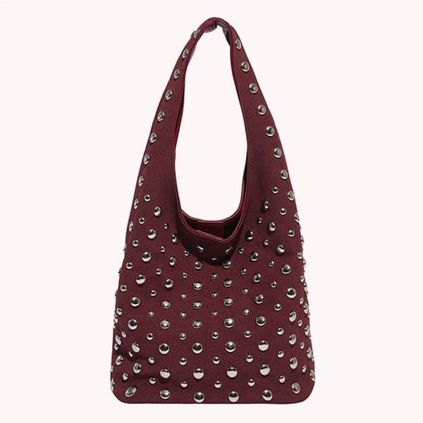Stylish Studded Hobo Bag Y2K Rivets Bucket Purse Punk Underarm Satchels Tote Handbag for Women Work Shopping Travel 260114
