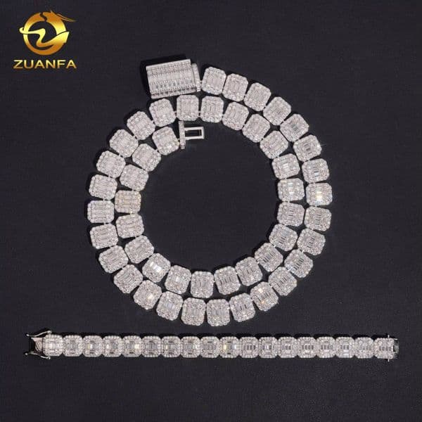 Hip Hop Jewelry 13MM Moissanite Diamond Chain Baguette Cut 925 Silver Iced Out Cuban Link With GRA Certificate