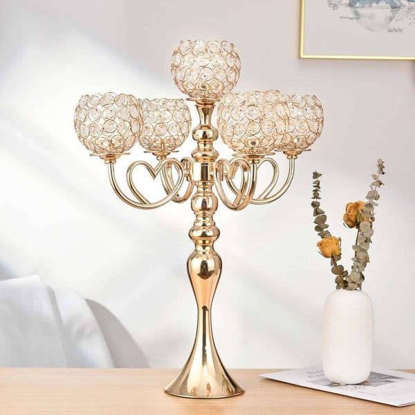 Valentine's Day Crystal Metal 5-Arms Candelabra Candle Holders for Dining Room Table Centerpieces Wedding Party Holiday Home Decorat 26Y0114