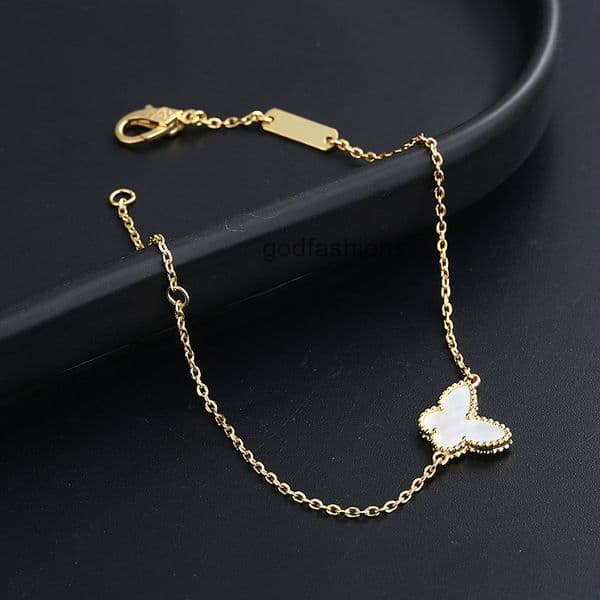 Vanf & Arpeles V Gold Four-Leaf Clover Butterfly Bracelet for Women White Mother-of-Pearl Blue Turquoise Elegant Jewelry