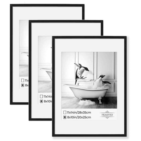 Valentine's Day 3pcs 11x14 Inch Aluminum Picture Frames with Mat 8x10 Photos, Black Wall Frame for Canvas Poster Artwork Home Decor 26H0114