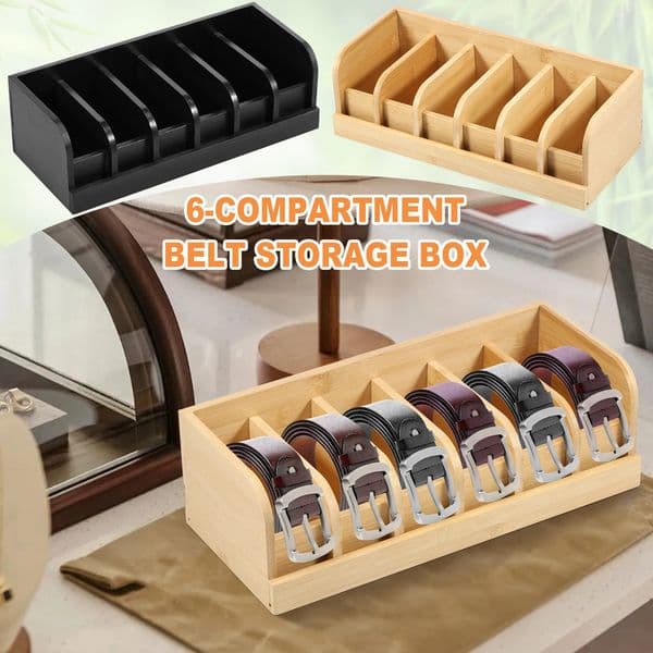 Belt Organizer Box 6 Grids Storage Rack for Closet and Drawer Save Space Tie Bamboo Display Case Men Women 260113
