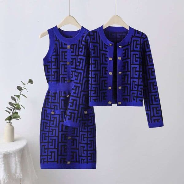 Fashion Suit Women's Spring Autumn New Style Temperament Knitted Sweater Jacket+vest Dress Two-piece Set High-Grade Knit Suit