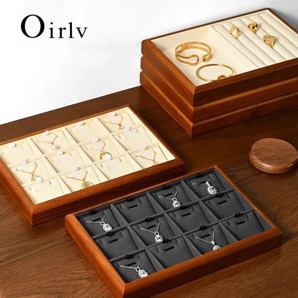 Oirlv Wooden Jewelry Box Organizer Multifunctional Ring Necklace Bracelet Earrings Storage Tray Display Props 260113