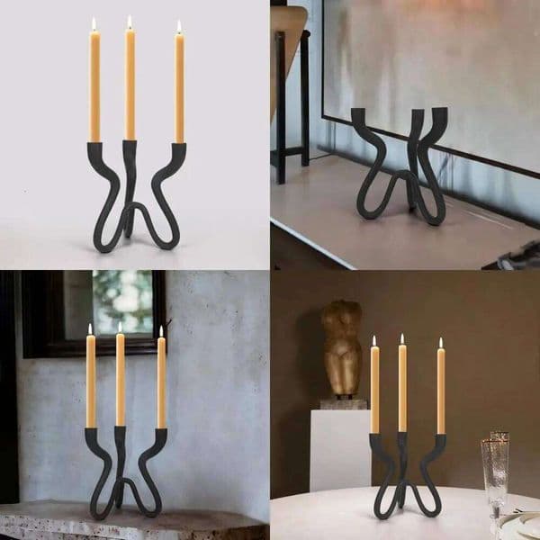Valentine's Day Elegant Cast Iron Taper Candlestick Stand - Matte Black Finish Triple Candle Holder for Wedding Centerpieces 26Y0114