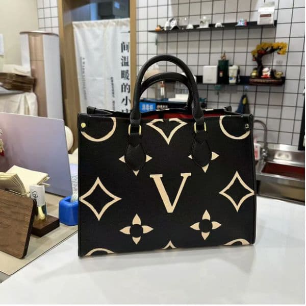 NEW Designer On The Go Embossed Black Flower Large Capacity GM MM Leather Tote Bag Fashion Women Shoulder Bags Luxury Handbag Lady Crossbody Woman Purse