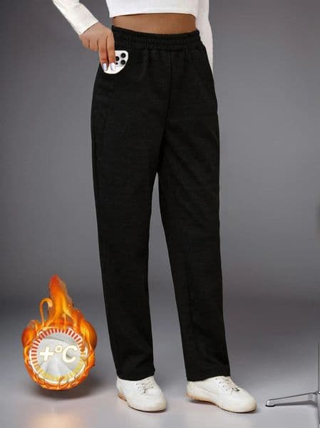 Large womens autumn and winter fashionable casual straight leg pants with slight stretch waist pocket for home use wide 260108