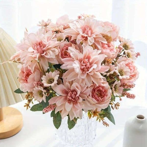 Valentine's Day Silk Dahlia Rose and Daisy Artificial Flowers for Home Wedding Party Decor DIY Floral Arrangements in Decorative Gif 26Y0114