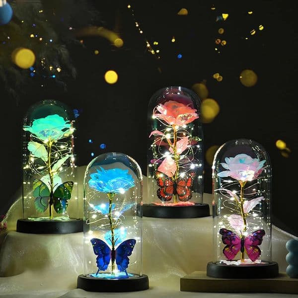 Rose Light Artificial Galaxy Rose Lamp with Butterfly LED Rose Flowers Chirstmas Wedding Valentine Gift Home Decoration 251213