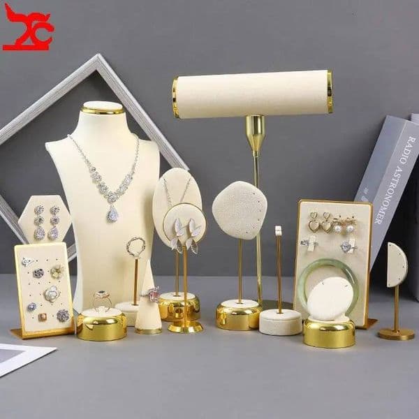 Beige Props with Metal Base Earring Necklace Organizer Holder Jewelry Counter Earrings Rings Display Stand ddmythur