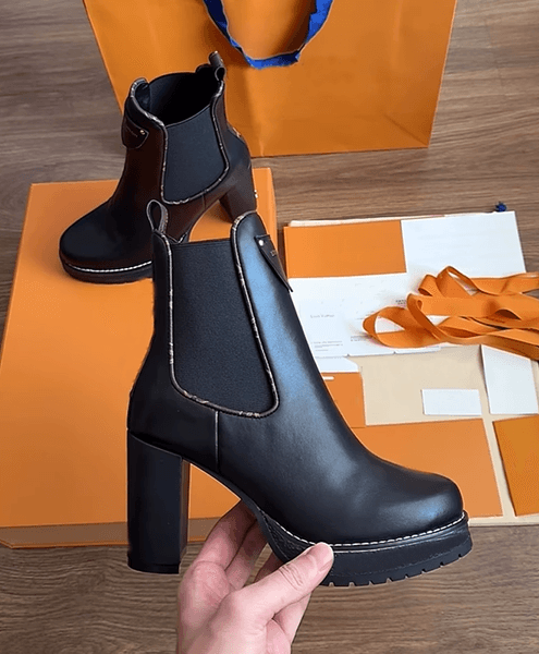 Women Ankle Boots Knight Boot Women's Black Heeled Boots Luxury Designer Winter Party Wedding Dress High heels pumps Block heeled Calfskin Black