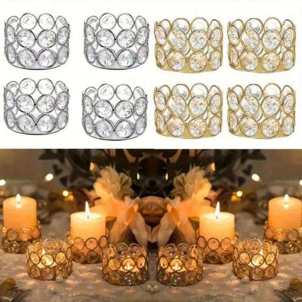 Valentine's Day Crystal Tealight Candle Holders with Diamond Cylinder Design Finish for Wedding Centerpieces Table Decor Fireplace C 26Y0114