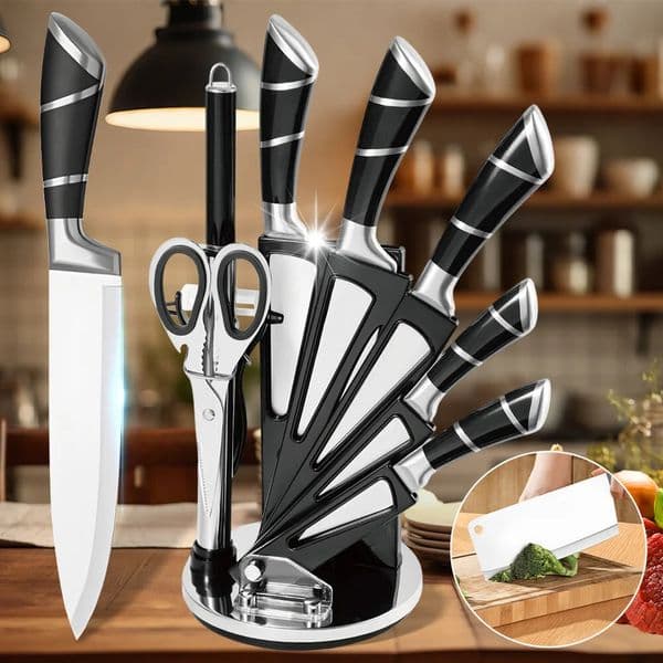 ZENG Stainless Steel Kitchen Knife Set Sharp NonStick Coated Chef Knives with Sharpener for Cutting Slicing Dicing Chopping 260106
