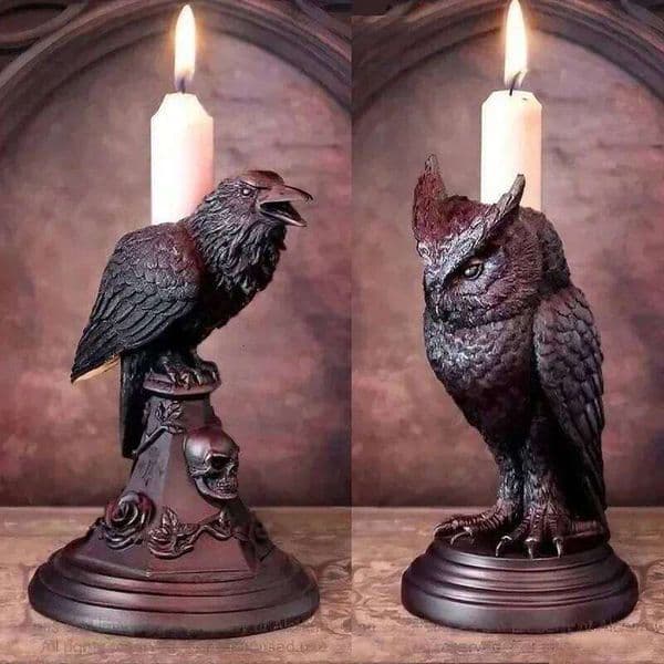 Valentine's Day Gothic Crow Candle Holder Retro Black Owl Candlestick Sculpture Craft Halloween Statue Fun Atmosphere Home Decoratio 26Y0114