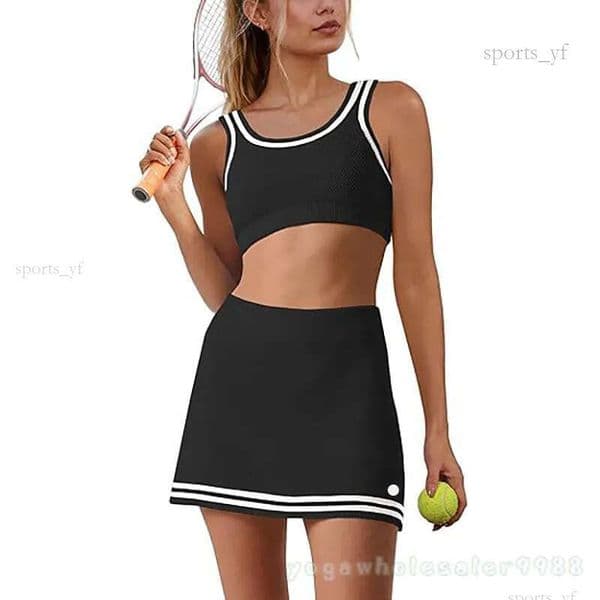 Waffle New Tennis Outdoor Knitted For Women Summer Two - piece Striped Sporty Casual Fashion Dress Exercise & Fitness Wear Yoga Set