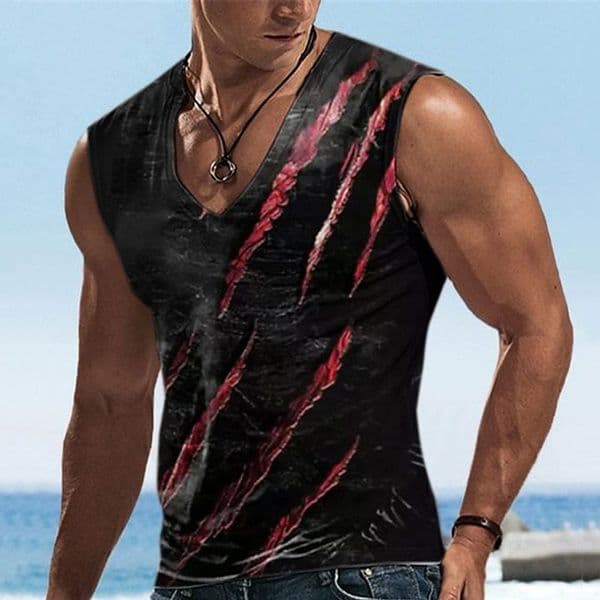 Cross-border E-commerce New Summer Men's Vest Top V-neck 3D Printed Sports Running Sleeveless T-shirt