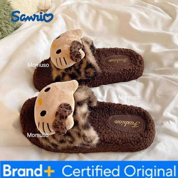 Sanrio Kids' Slippers House Cartoon Hello Kitty Open Toe Winter For Girls Warm Anti-slip Beige Brown Shoes Size 36-41 H260115
