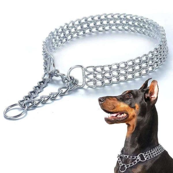 Valentine's Day Strong Chew Proof Triple Row Chain Adjustable Walking Metal Cuban Link Dog Collar 26H0115