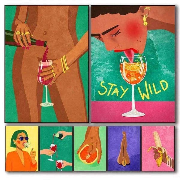 Colorful Sexy Girl Boho Drink Wine Fruit Abstract Art Canvas Painting Posters and Print Wall Pictures for Living Room Decor 26L0115