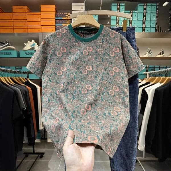 Designer Men's Vintage Designer T-shirt Personality Floral Print Shirt, high quality Trendy Luxury Slim Fit Round Neck Thin Casual Half S
