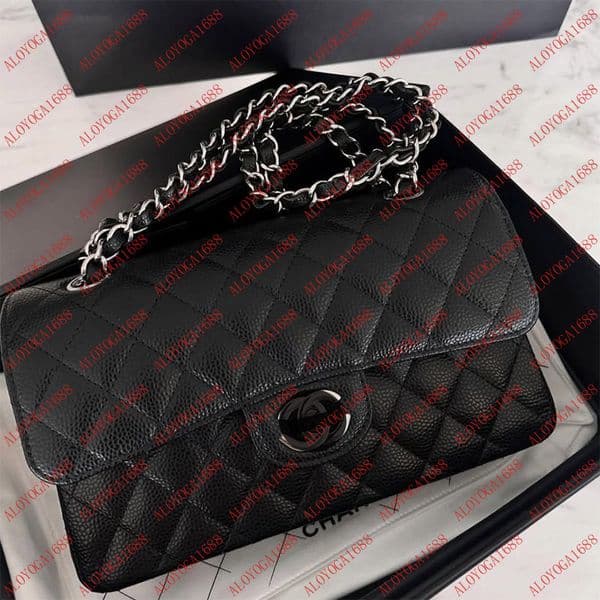 Fashion CCC Shoulder Bags Designer Woman Bags Chain Luxury Genuine Leather Black Women Classic Flip Bag Cowhide Medium 25CM Sheepskin Ladies Crossbody Bags With Box