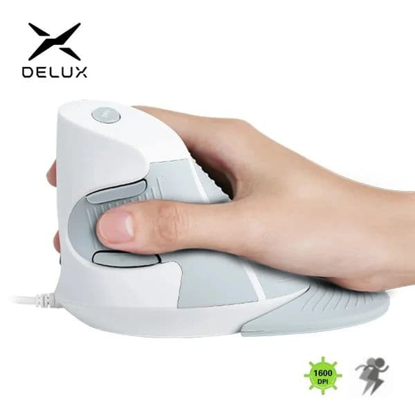 Delux M618BU White Wired Ergonomic Vertical Mouse 1600 DPI 6 Buttons Optical Right Hand Mice with Wrist mat For PC Lapt 260112