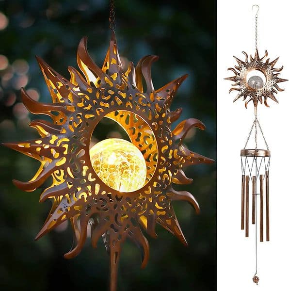 Outdoor Metal Wind Chimes Moon Sun Stars Chime Solar Glowing Unique Bells for Outside Waterproof Home Decor 260114