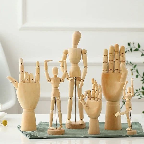 Wooden Hand Figurines Rotatable Joint Hand Model Drawing Sketch Mannequin Miniatures Office Home Desktop Room Decoration 260106