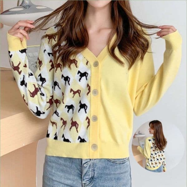 Short Knitted Woolen Cardigan Sleeve Long V-Neck Women's fashion slim knitting clothing knitted Top sweaters Long Sleeve Cardiga