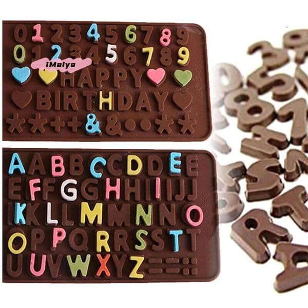 Valentine's Day Silicone Letter Number Chocolate Set Alphabets & Numbers Baking Tools with Happy Birthday Cake Decorations Fondant M 26Y0115